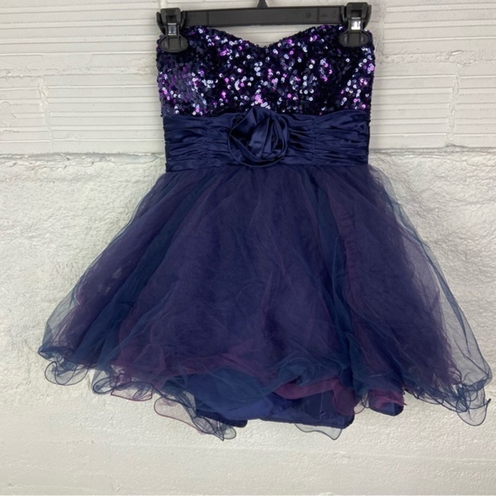 Speechless Purple Sequin tutu satin floral strapless mini prom homecoming Dress